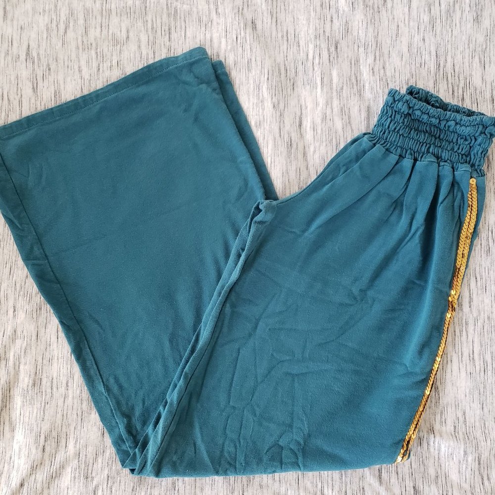 [dELiA*s] Teal Smocked Waist Gold Wide Leg Pants